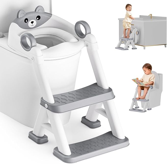 Potty Training Seat, Toddler Toilet Seat With Steps, 2 In 1 Toddler Potty Training Toilet With Splash Guard, Anti-Slip Step Stool Soft Mat, Adjust High Potty Seats For Toddlers Kids Boys Girls