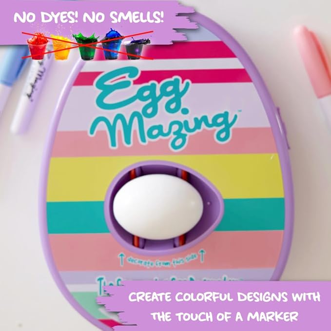 The Eggmazing Egg Decorator Easter Egg Decorator Kit - Arts and Crafts Set - Includes Egg Decorating Spinner and 8 Colorful Quick Drying Non Toxic Markers (Purple) - Packaging May Vary