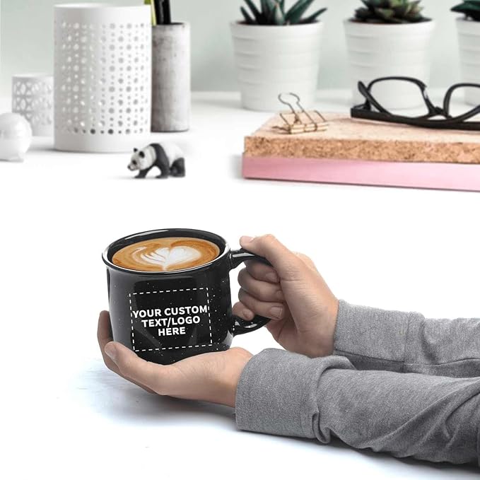 DISCOUNT PROMOS Custom Ceramic Campfire Coffee Mugs 13 oz. Set of 100, Personalized Bulk Pack - Perfect for Tea, Espresso, Cappuccino, Hot Cocoa - Black