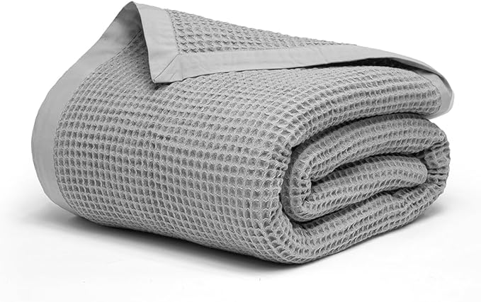 Salt Earth GOTS Certified 100% Organic Cotton Throw Blanket, 90" X 90" Waffle Blankets & Throws for Bed, Throw Blanket for Couch,Modern and Cozy Blanket,All Seasons, Comfy Soft Blanket(Scottish Grey)