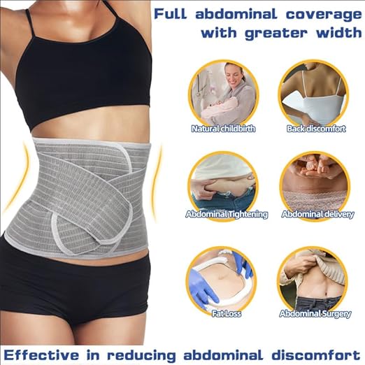 Postpartum Belly Band Wrap Back Support Natural Delivery Control Shapewear Binder Support Belt Girdle Women Tummy Control Waist Recovery Bamboo Charcoal Fiber (M Grey)