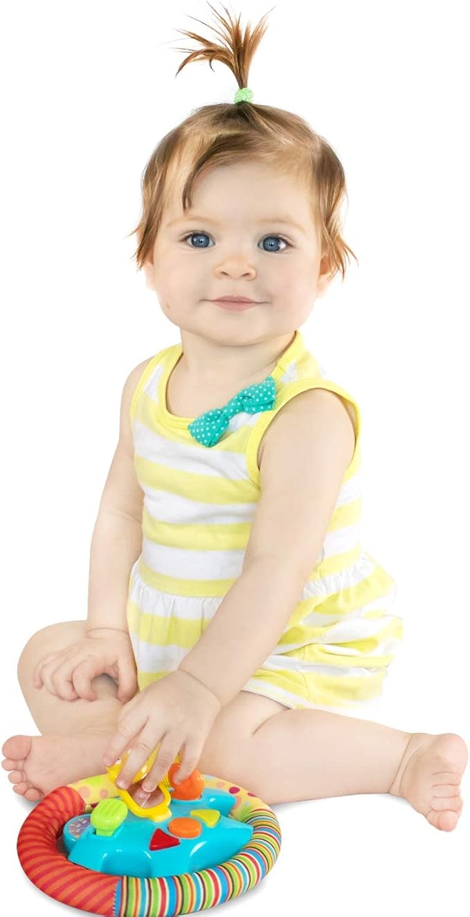 KiddoLab Steering Wheel Toy with Music,Lights,Sounds & Flip Up Mirror - Crib & Stroller Toys with Soft Fabric and Velcro Tap for Easy Attachment. Car Seat Toys for Babies and Toddlers. Ages 3 Months+