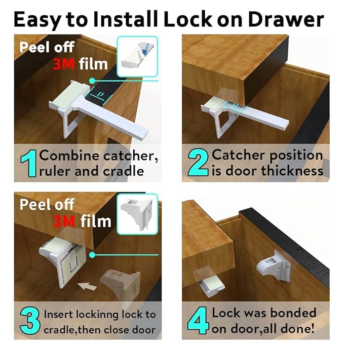 Upgraded Magnetic Cabinet Locks (32Locks and 6 Keys) Baby Proofing Magnetic Safety Locks with 3M Adhesive, One Minute Fast, Easy and No Drill Installation