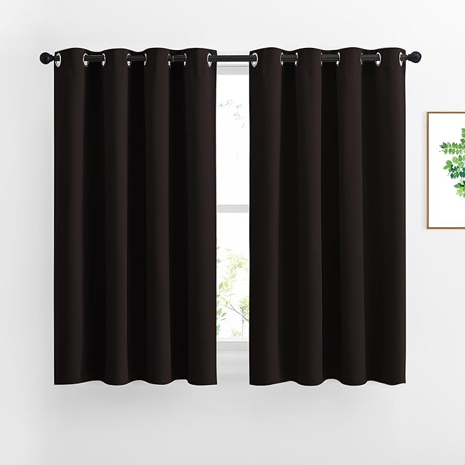 NICETOWN Blackout Curtains for Windows 54 inch Length - Solid Thermal Insulated Grommet Light Reducing Panels Window Treatment for Living Room (Toffee Brown, 2 Panels = 92" Wide)