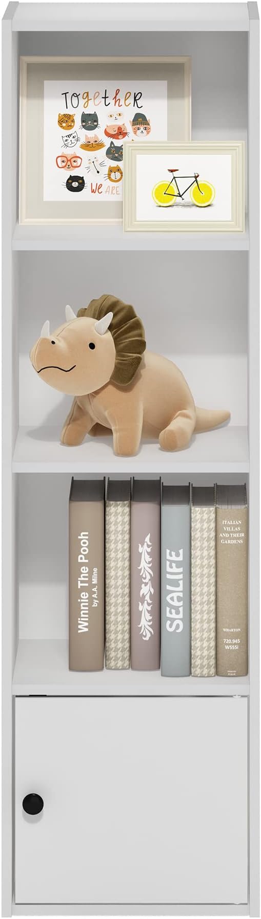 Furinno Luder Shelf Bookcase with 1 Door Storage Cabinet, White