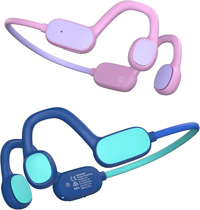 Kids Headphones, Bluetooth 5.2 Air Conduction Open Ear Headphones, 85dB Volume Limiting, Blue Pink