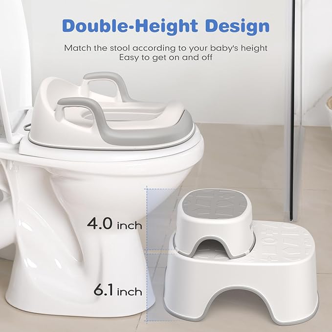 Maliton Baby Potty Training Seat with Step Stool, Toddler Toilet Seat for Boys Girls, Anti-Slip Toddler Stool for Bathroom, Kitchen, Toilet Potty Training Set(One Potty Seat+Two Step Stool for Kids)