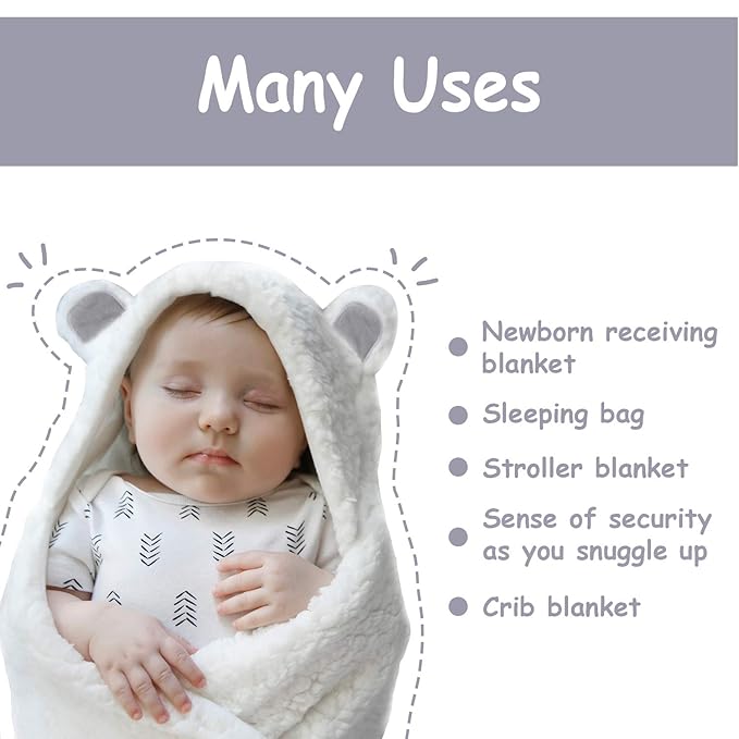 Jam Naturals-Cute Bear Organic Newborn Swaddle Wrap-Gender Neutral Soft Baby Blanket, Newborn Baby Registry Gift(Grey 0-3m)