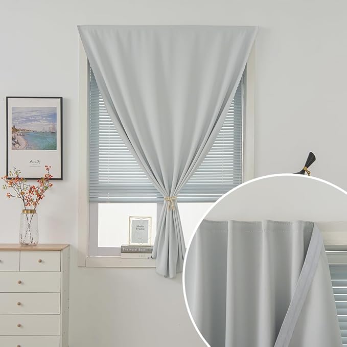 self Adhesive Curtains Portable Blackout Curtain Simple and Easy to Install Bedroom Window Thermal Lnsulated Kitchen Room Darkening Black Small Drapes, 35" W X 79" L, White, 1 Panel