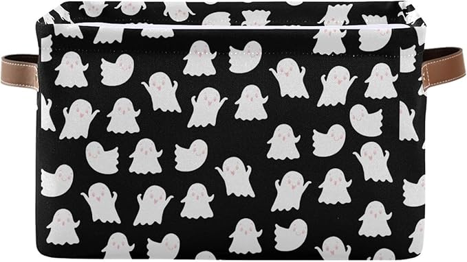 Storage Basket Bin Halloween Ghosts Organizer Basket Collapsible Shelf Basket Cube with handle for Nursery Bedroom Bathroom (white 24)