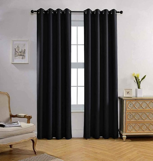 MIUCO Room Darkening Texture Linen Look Blackout Grommet Curtains for Office Set of 2 52x84 Inch Long Black