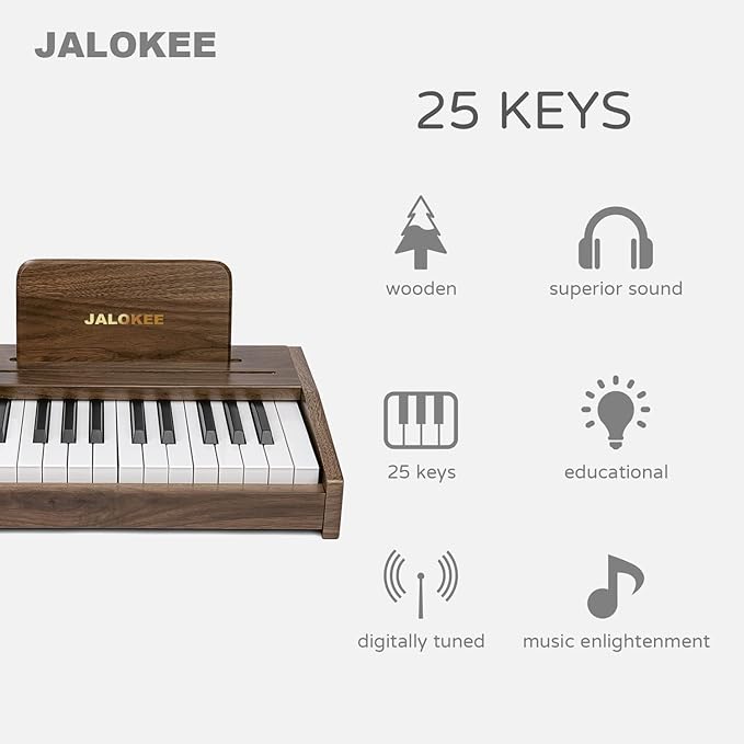 Kids Piano Keyboard, Digital Piano for Kids, Music Educational Instrument Toy, Wood Toy for 3+ Girls and Boys (Walnut, 25 Keys)