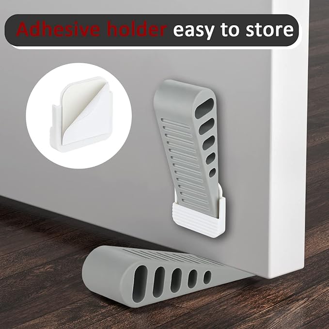 JQK Rubber Door Stopper Wedge, Grey 3 Pack Soft TPR Premium Door Stops for Bottom of Heavy Duty Door on Tile, Concrete, Carpet, Wooden Floor, DSB61-GY-P3