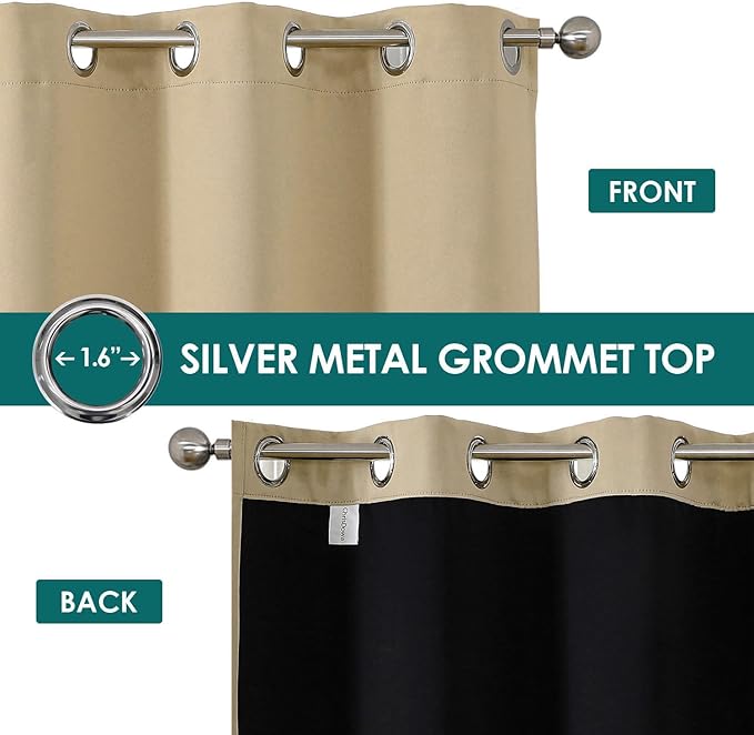 ChrisDowa 100% Blackout Curtains 84 inch Long for Bedroom with Black Liner, Extra Wide 2 Thick Layers Total Blackout Thermal Insulated Grommet Window Curtains 2 Panels Set (Beige, 60 x 84 Inch)