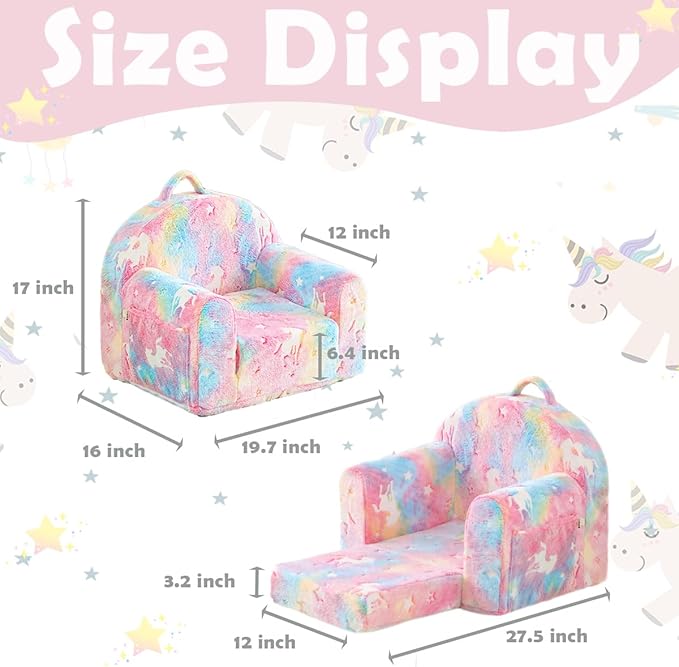 Toddler Chair Comfy,Toddler Couch Fold Out, 2-in-1 Kids Chair,Flip Out Kids Couch,Toddler Sofa Convertible,Children Reading Chair for Age 1-3(Pink)