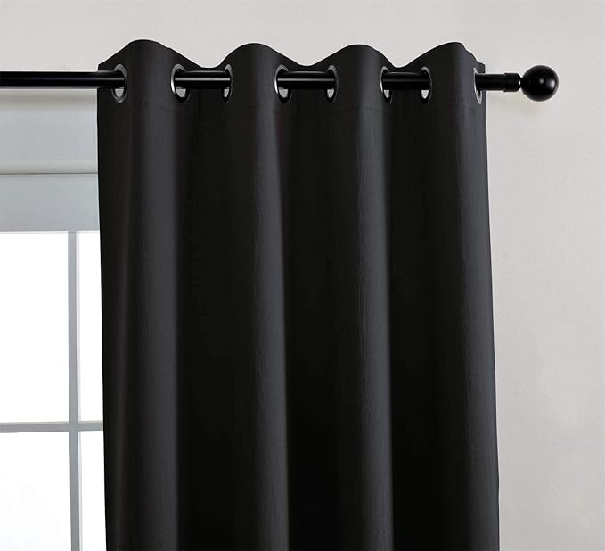 MIUCO Room Darkening Texture Look Blackout Curtain Panels for Office Set of 2 52x95 Inch Long Black