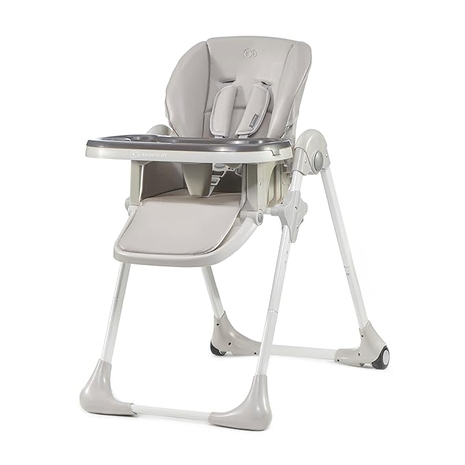 Kinderkraft Highchair Yummy, Baby Chair, Ergonomic, Comfortable, Reclining, Foldable, with Ajustable Height, Footrest, Detachable Double Tray, for Toddler, from 6 Month to 3 Years, Gray