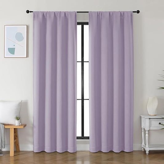 Simplebrand Ava Lilac Blackout Curtains for Bedroom 84 Inch Length 2 Panels Set, Solid Thermal Insulated Privacy Nursery Window Treatment Curtains Blackout Drapes, W40 x L84 Inch, Lilac
