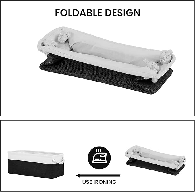 DULLEMELO Toilet Paper Storage Basket, Toilet Paper Basket for Back of Toilet, Bathroom Storage Basket for Cosmetics Towels Toilet Paper, Toilet Tank Basket with Rope Handles for Toilet(White&Black)