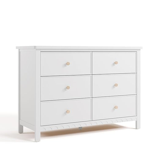 Graco Sasha 6 Drawer Dresser (White) – GREENGUARD Gold Certified, Wood Storage for Nursery or Kids’ Room, Safe Interlocking Drawer System & Easy Assembly with Pre-Installed Tracks