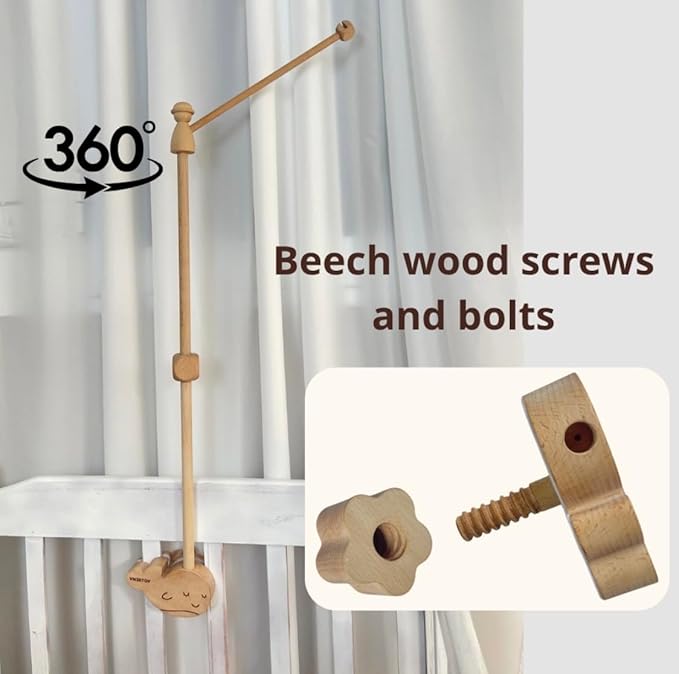 Wooden Baby Crib Mobile Arm, 31 Inch, Solid Beech Wood, 360° Rotatable, Whale Design, Adjustable, Anti-Slip, Mobile Hanger for Crib, Nursery Decor for Boys & Girls, Gift Accessories