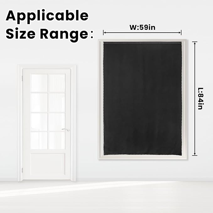Adhesive Blackout Curtains- Self Stick Shades Window Blinds Curtains No Rod Needed Easy to Hang Curtains, Use for Bedroom, Living Room, Dining Room, Kitchen, Home Office, 59"W X 84"L, Black, 1 Panel