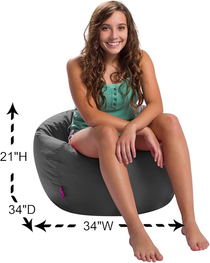Posh Creations Structured Comfy Seat for Playrooms and Bedrooms, Large Bean Bag Chair, 100in Round Classic Bean Bag, Charcoal Gray