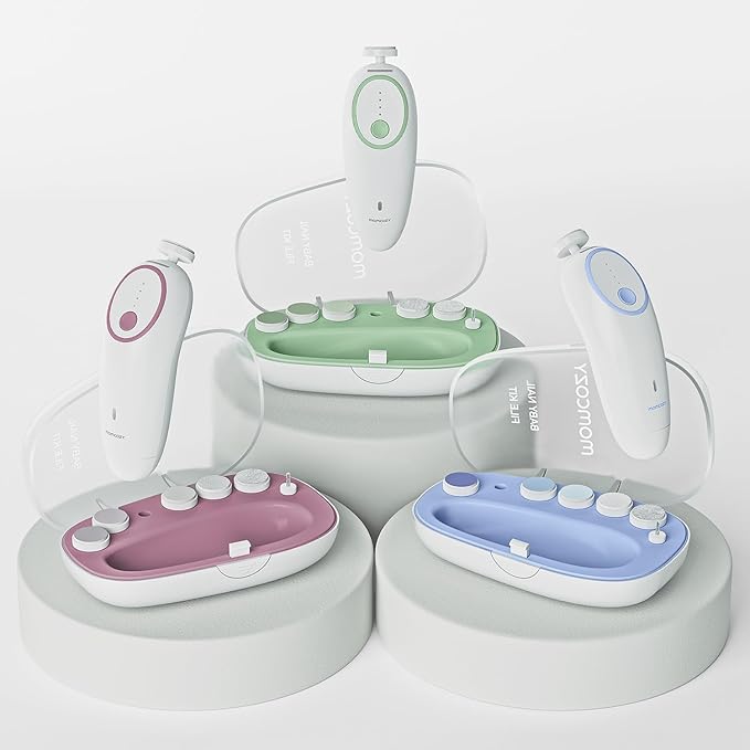 Momcozy Baby Nail File Electric, Rechargeable Baby Nail Clipper, Gentle Baby Nail Trimmer Electric with Night Light, 7 Grinding Head Replacement Pads, Blue