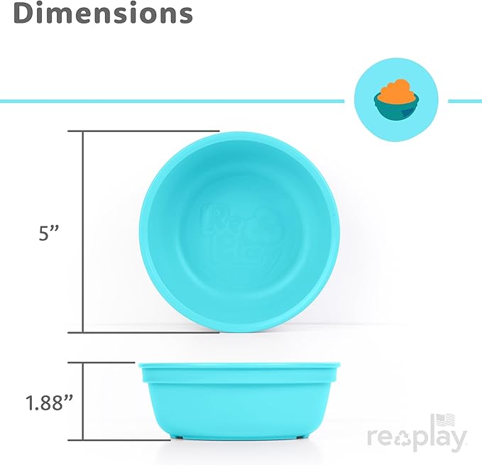 Re-Play 12 Oz. Toddler Bowls for Snack and Everyday Dining - Dishwasher and Microwave Safe - Made in USA - Set of 3-5.75" x 5.75" x 2" - True Blue
