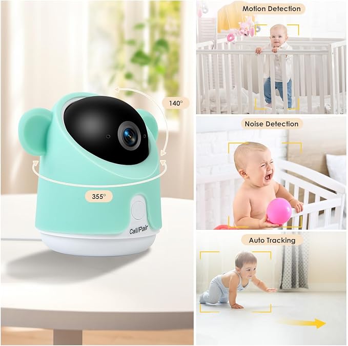 Baby Monitor with Camera and Audio, Split-Screen 1080P 2 Baby Cameras Lullabies WiFi Smartphone App Control Night Vision 4.3” Screen 2-Way Talk Temp&Humidity Sensor Motion & Cry Detection iOS/Android