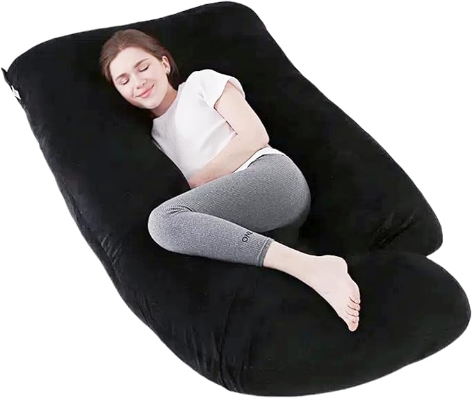 Pregnancy Pillow, Full Body Maternity Pillow 57 inch, with Removable Washable Cover - Sleep Support for Legs, Back, Neck, Shoulder, HIPS, Belly for Pregnent Women, Velvet (Coal-Black)