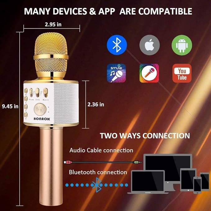 BONAOK Wireless Bluetooth Karaoke Microphone,3-in-1 Portable Handheld Karaoke Mic Speaker Machine Home Party Birthday for All Smartphones (Q37 Gold)