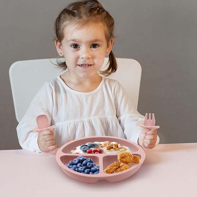 Toddler Plates, 3 Pack Divided Suction Plates for Baby, Food Grade Silicone Baby Plates, BPA Free, Non-slip, Baby Led Weaning Supplies, Microwave & Dishwasher Safe