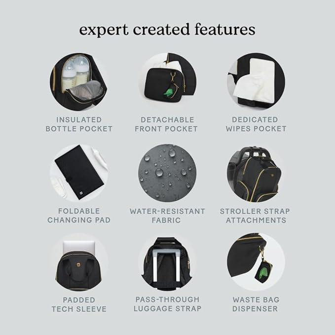 Huggies Signature Hug Pack Diaper Backpack, Black Leather, O/S