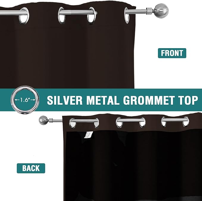 ChrisDowa 100% Blackout Curtains for Bedroom with Black Liner, 2 Thick Layers Total Blackout Thermal Insulated Grommet Window Curtains 2 Panels Set (Brown, 52 x 72 Inch)