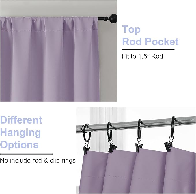 Simplebrand Ava Lilac Short Blackout Curtains for Bedroom 45 Inches Long 2 Panels Set, Solid Thermal Insulated, Energy Saving Window Treatment Curtains Blackout Drapes, W40 x L45 Inch, Lilac