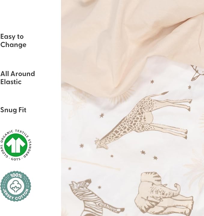 The Peanutshell 4-Pack Organic Fitted Crib Sheet Set - Soft & Breathable Baby Girl or Boy Crib Sheets, 100% Jersey Cotton Nursery Decor, Fit for Standard Mattress Cover- Caramel Safari