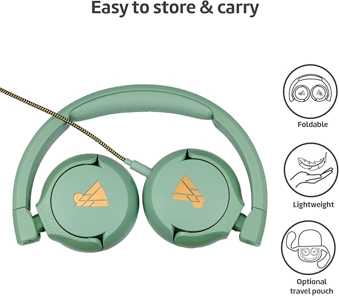 POGS Kids Wired Headphones | The Elephant 2 | Adjustable, Durable Headphones for Kids 3+ | Limited to 85 dB, Microphone | On-Ear | Music-Sharing Function Safe 3.5mm Audio Cable (3.2ft) (rGreen)