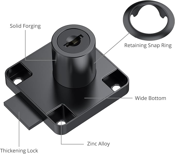 Tanice 4 Pack Furniture Lock Zinc Alloy Cam Security Lock Keyed Alike Cylinder Cupboard Drawer Lock with 8 Keys for Door Cabinet Mailbox Drawer Cupboard Household Office, Black