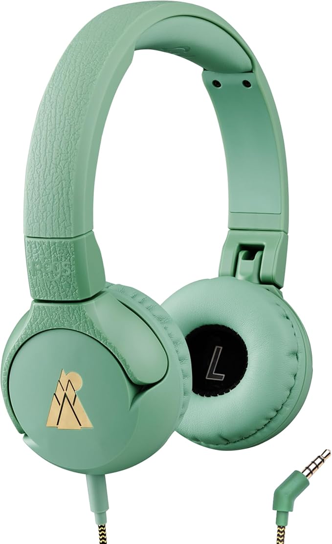 POGS Kids Wired Headphones | The Elephant 2 | Adjustable, Durable Headphones for Kids 3+ | Limited to 85 dB, Microphone | On-Ear | Music-Sharing Function Safe 3.5mm Audio Cable (3.2ft) (rGreen)