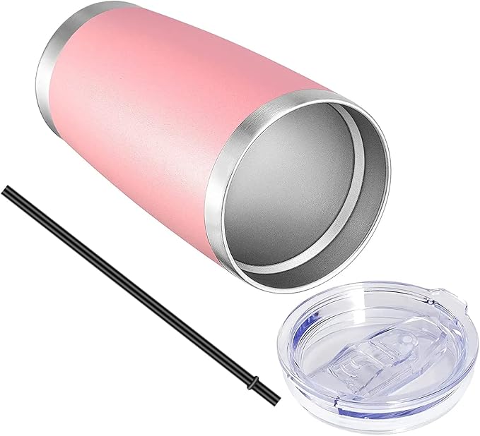 VEGOND 20oz Tumbler with Lid and Straw Stainless Steel Tumbler Cup Bulk Vacuum Insulated Double Wall Travel Coffee Mug Powder Coated Coffee Cup(Pink 6 Pack