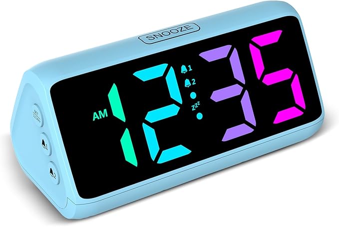 Netzu Loud Alarm Clock for Heavy Sleepers, RGB Alarm Clocks for Bedrooms Seniors Kids, Plug in Digital Clock with 5 Dimmers, 2 Alarms, 4 Volumes and Snooze