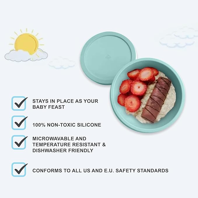 Octopod Silicone Baby Suction Bowl With Lid - Toddler & Baby Bowls, Baby Food Containers, Spill Proof Bowls For Toddlers, Suction Baby Bowls With Lids, Food Grade Silicone Bowls For Babies (Blue)