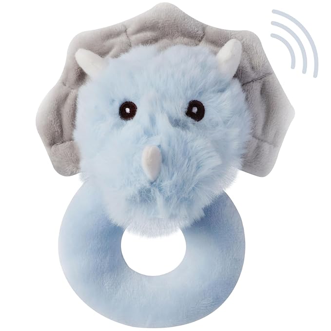 Bearington Collection Bearington Lil' Tracer Plush Stuffed Animal Dinosaur Soft Ring Rattle - 5.5 Inch - Dinosaur Rattle