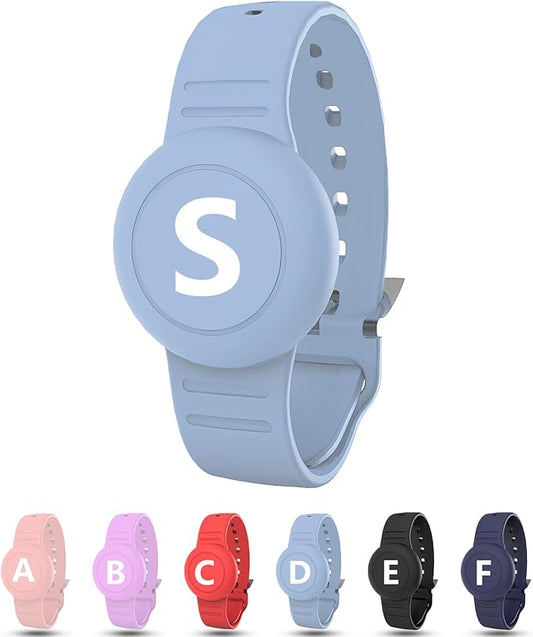 Waterproof Bracelet for AirTag Kids, Personalized Initial Letter Hidden Holder Compatible with Air Tag, Silicone Case for Airtag Adjustable Anti-Lost GPS Tracker for Toddler Child Elder, S
