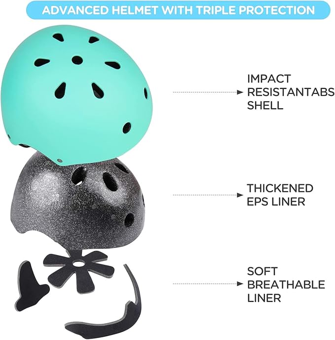 Adjustable Kids Helmet with Knee Pad, Elbow Pads & Wrist Guards - Toddler Bike Helmets for Ages 3-5, 5-8, 8-14 Years - Perfect for Skating, Biking, Cycling, and Skateboard - for Boys and Girls