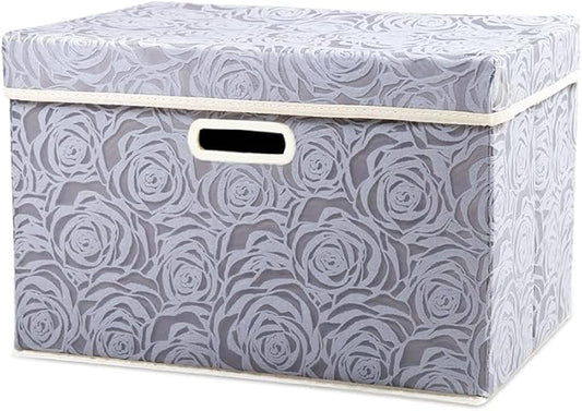 PRANDOM Collapsible Storage Boxes with Lids Fabric Decorative Storage Bins Cubes Organizer Containers Baskets with Cover Handles Divider for Bedroom Closet Living Room 14.9x9.8x9.8 Inch 1 Pack