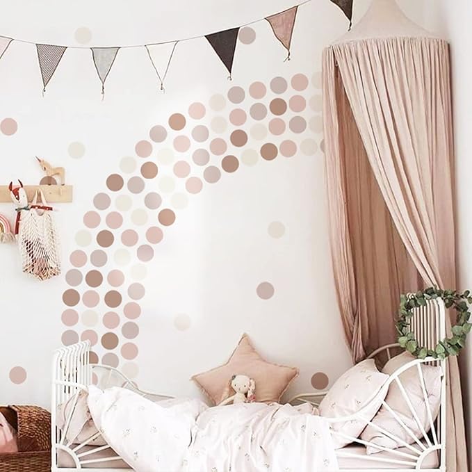 Boho Polka Dot Wall Decals Pink Dots Wall Sticker for Kids Baby Girls Living Room Bedroom Playroom (6 Sheets)
