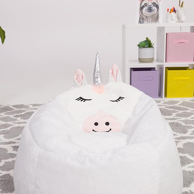 Posh Creations Cute Soft and Comfy Bean Bag Chair for Kids, Animal - Pink Llama