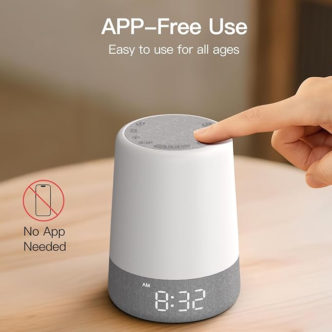REACHER Sleep Trainer Alarm Clock for Kids, Night Light, White Noise Machine and OK to Wake Clock for Toddlers at Home or Travel, App-Free, Rechargeable